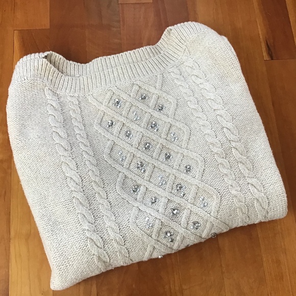 Talbots Cable Knit Sweater Jewel Embellished Small EUC - Picture 1 of 10